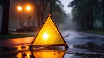 reflective yellow warning triangle photo