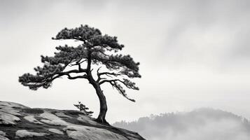 stark black and white pine tree photo