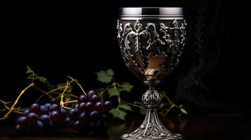 grapes medieval wine goblet photo