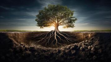 roots one tree on transparent background photo