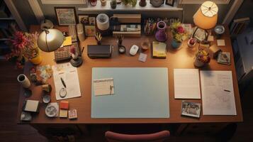 fice top view of teachers desk photo