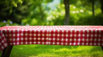 contrast red and white checkered table cloth photo