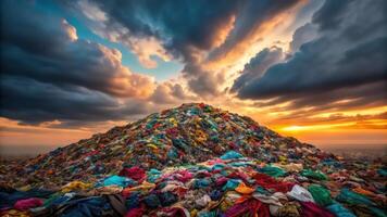A pile of clothes on top of a mountain photo