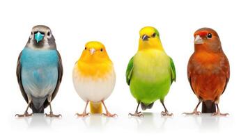 Five colorful birds standing in a row photo