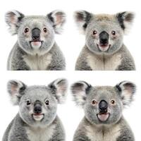 Four different koalas are shown in different poses photo