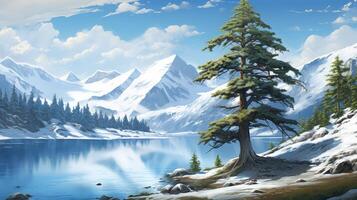 mountains pine tree illustrations photo