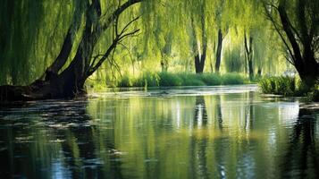 pond trees and water photo