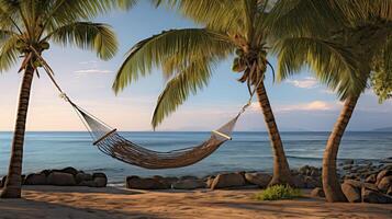 tropical palm tree with hammock photo