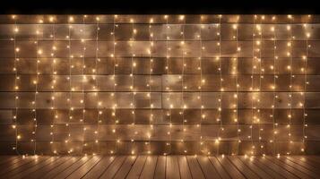 warmth wood background with string lights photo