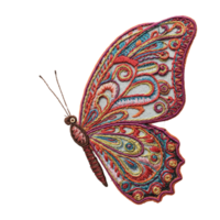 Intricate butterfly embroidery art creative studio textile design colorful environment close-up view artistic expression png