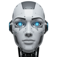 Futuristic robot head technology lab digital art high-tech environment close-up view ai conceptualization png