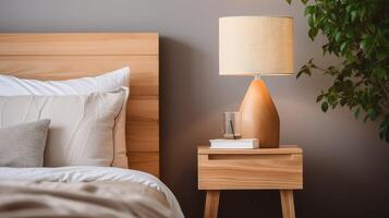 wooden bedside table photo
