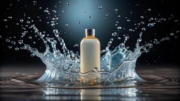 Dynamic splash of water and shampoo merging for ultimate hygiene studio setting high-speed photography close-up photo