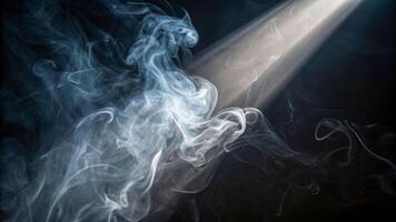 Mystical smoke shadows illuminated by light beam abstract close-up dark environment ethereal concept photo