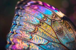 A close up of a butterfly wing with colorful wings photo