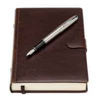 Writing inspiration leather notebook and pen on table creative workspace captivating environment close-up view artistic expression png