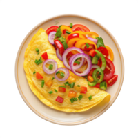 an omelet with vegetables and peppers on a plate png