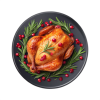 a turkey on a plate with rosemary and cranberries png