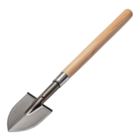 a shovel with wooden handle on a transparent background png