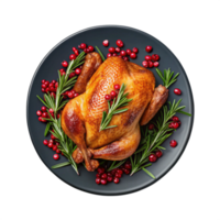 roasted turkey with rosemary and cranberries on a plate isolated on transparent background png