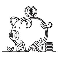 continuous one single line art doodle drawing of Piggy bank vector