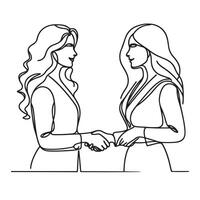 continuous one single line art doodle drawing of two businesswoman shaking hands illustration vector