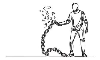 continuous one single line art doodle drawing of businessman with broken chains vector