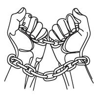 continuous one single line art doodle drawing of businessman with chains illustration on white background vector