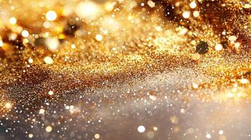 Golden confetti falling against a bright abstract background, creating celebratory atmosphere for a special event or festive occasion bokeh Copy space for text photo