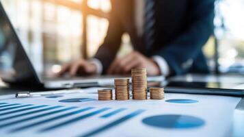 Trade technology, and investment analysis. Big data chart on city backdrop. Business development, financial plan and strategy finance graph photo