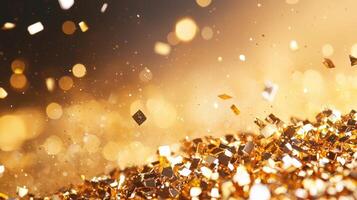 Golden confetti falling against a bright abstract background, creating a celebratory atmosphere for a special event or festive occasion bokeh photo