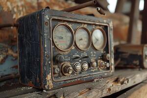 Old radio sitting on a table photo