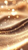 Luxurious golden glitter brown waves glimmering with radiant bokeh and sparkling particles, evoking glamorous festive ambiance background photo