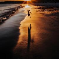 A person jumping in the air on a beach photo