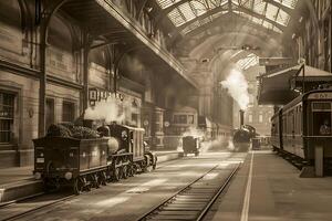 A train is pulling into a station with steam coming out of the engine photo