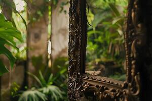 A mirror in a room with plants photo