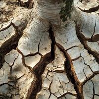 A tree with cracks in the ground photo