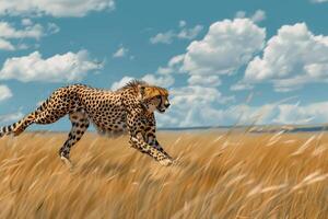 Cheetah running in the grass photo