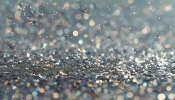 A close up of a shiny silver background with sparkles photo