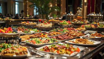 A buffet table with many different types of food photo