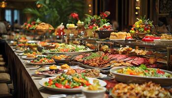 A buffet table with many different types of food photo