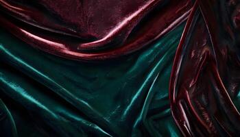 A close up of a red and green silk fabric photo