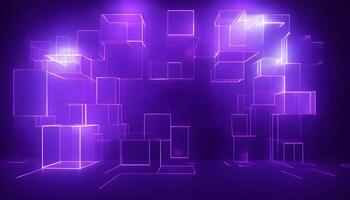 Abstract purple cube background with glowing lights photo