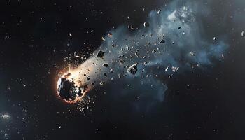 An asteroid is being hit by a large object photo