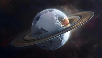 An artist's rendering of saturn with its rings photo