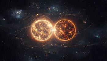 Two suns in space with a star in the middle photo
