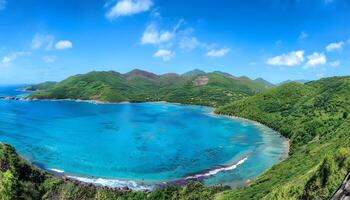 A view of the ocean and mountains from a high vantage point photo