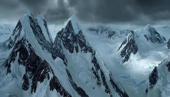 A large mountain range with snow and ice photo