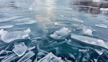 A large body of water with ice floating on top photo