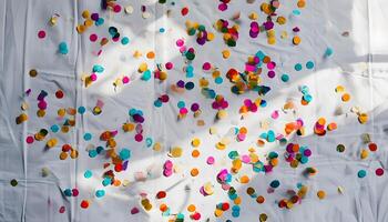 A white sheet with colorful confetti on it photo